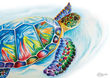 Schilderij getiteld "Mosaic sea turtle O…" door Irinjoyart, Origineel Kunstwerk, Aquarel