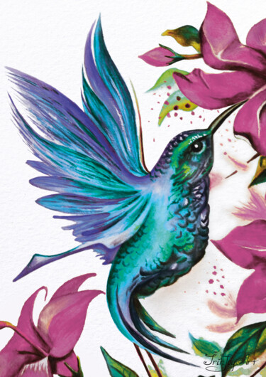 Отпечатки и Гравюры под названием "Flying Humming Bird…" - Irinjoyart, Подлинное произведение искусства, Аналоговая печать