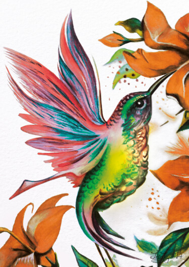 Картина под названием "Hummingbird Bird Or…" - Irinjoyart, Подлинное произведение искусства, Акварель