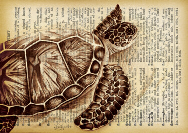 Pittura intitolato "Sea turtle Vintage…" da Irinjoyart, Opera d'arte originale, Acquarello