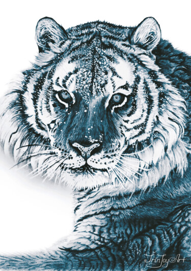 Pittura intitolato "Tiger Big Cat Wildl…" da Irinjoyart, Opera d'arte originale, Acquarello