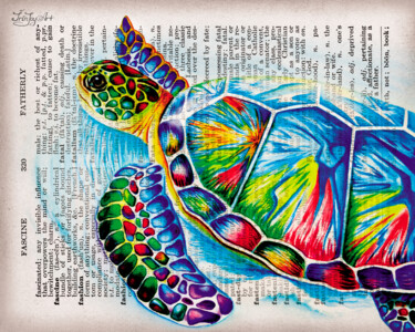 Картина под названием "Blue sea turtle Boo…" - Irinjoyart, Подлинное произведение искусства, Акварель