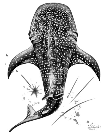 Отпечатки и Гравюры под названием "Ocean sea animal wh…" - Irinjoyart, Подлинное произведение искусства, Акварель