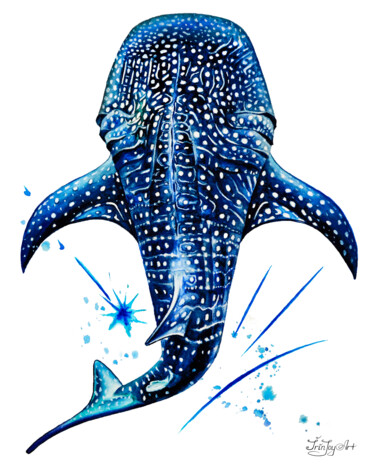 Painting titled "Sea Ocean Blue Whal…" by Irinjoyart, Original Artwork, Watercolor