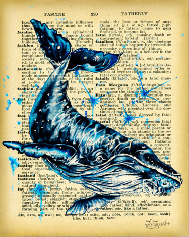 Картина под названием "Humpback whale shar…" - Irinjoyart, Подлинное произведение искусства, Акварель