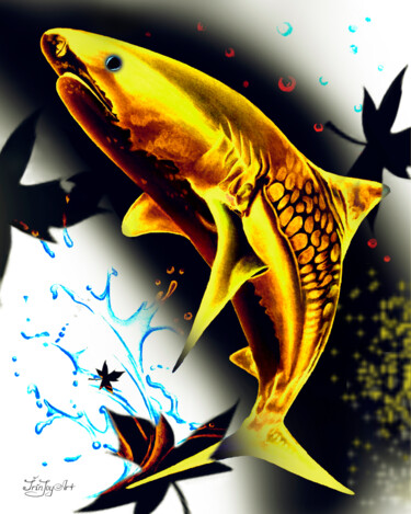 Pintura titulada "Golden tiger shark…" por Irinjoyart, Obra de arte original, Acuarela