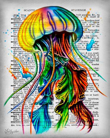 Schilderij getiteld "Jellyfish wall Sea…" door Irinjoyart, Origineel Kunstwerk, Aquarel