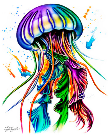 Pintura intitulada "Jellyfish watercolo…" por Irinjoyart, Obras de arte originais, Aquarela