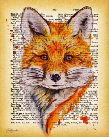 Pintura intitulada "Fox wall art print…" por Irinjoyart, Obras de arte originais, Aquarela