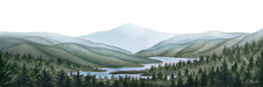 Peinture intitulée "Blue Ridge Mountain…" par Irinjoyart, Œuvre d'art originale, Aquarelle