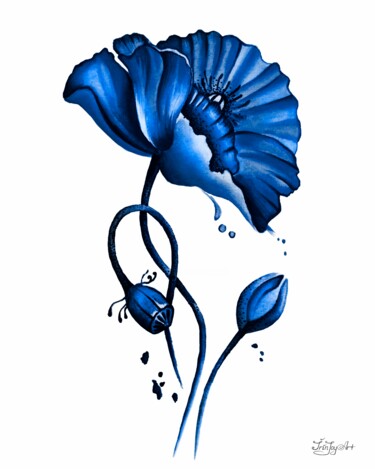 Malarstwo zatytułowany „Blue poppy flower F…” autorstwa Irinjoyart, Oryginalna praca, Olej