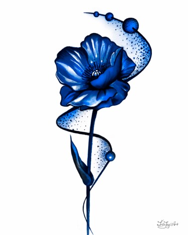 Painting titled "Blue abstract poppy…" by Irinjoyart, Original Artwork, Watercolor