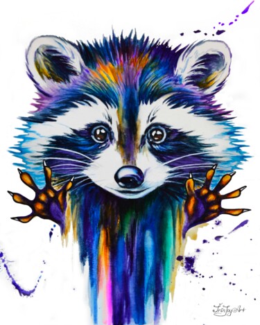Pintura intitulada "Raccoon watercolor…" por Irinjoyart, Obras de arte originais, Aquarela