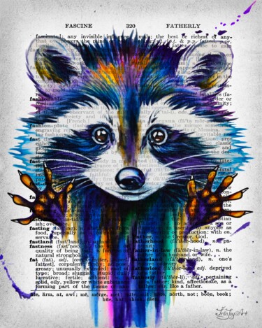 Schilderij getiteld "Raccoon painting Fo…" door Irinjoyart, Origineel Kunstwerk, Aquarel