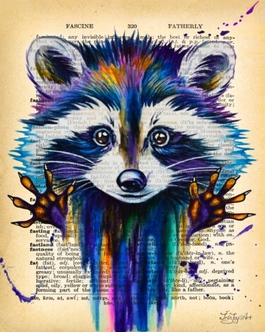 Schilderij getiteld "Raccoon canvas pain…" door Irinjoyart, Origineel Kunstwerk, Aquarel