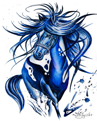 Malerei mit dem Titel "Blue running beauti…" von Irinjoyart, Original-Kunstwerk, Aquarell