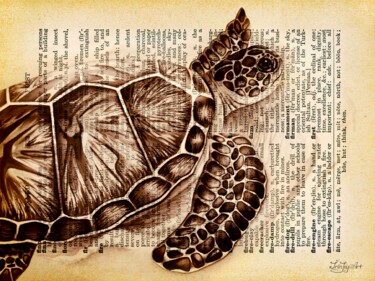 Картина под названием "Vintage sea turtle…" - Irinjoyart, Подлинное произведение искусства, Акварель
