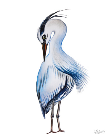 Pittura intitolato "Great Blue Heron Ir…" da Irinjoyart, Opera d'arte originale, Olio