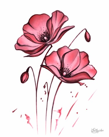 Painting titled "Flower Poppy 3 Mode…" by Irinjoyart, Original Artwork, Watercolor