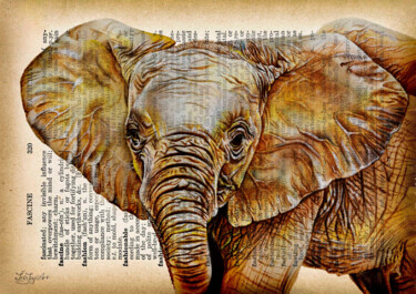 Malerei mit dem Titel "Elephant print Anim…" von Irinjoyart, Original-Kunstwerk, Aquarell