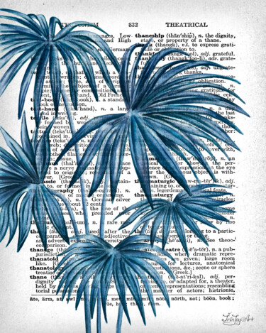 Malarstwo zatytułowany „Palm leaf Navy blue…” autorstwa Irinjoyart, Oryginalna praca, Akwarela