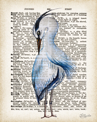 Картина под названием "Blue heron wall art…" - Irinjoyart, Подлинное произведение искусства, Акварель