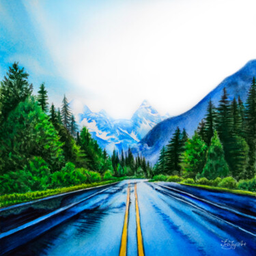 Pittura intitolato "Blue Ridge Landscap…" da Irinjoyart, Opera d'arte originale, Acquarello