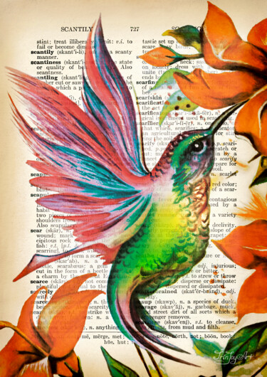 Schilderij getiteld "Hummingbird art pri…" door Irinjoyart, Origineel Kunstwerk, Aquarel