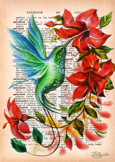 Malarstwo zatytułowany „Hummingbird floral…” autorstwa Irinjoyart, Oryginalna praca, Akwarela