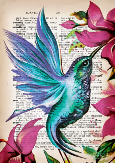 Pintura titulada "Hummingbird Flowers…" por Irinjoyart, Obra de arte original, Acuarela