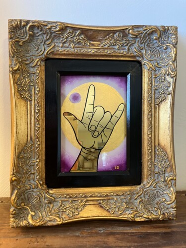 Painting titled "ILY (I love you)" by Iris Davaine, Original Artwork, Enamel Mounted on Wood Stretcher frame