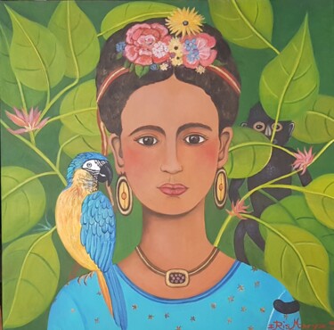 Painting titled "Frida" by Iris Maryse Stoecklin, Original Artwork, Acrylic Mounted on Wood Stretcher frame
