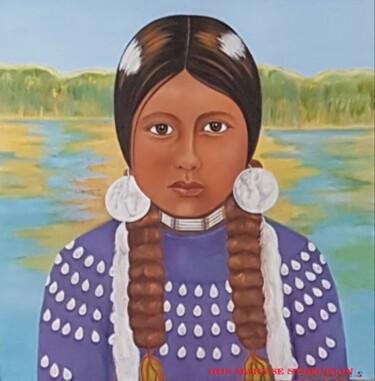 Pintura intitulada "Portrait - Indienne…" por Iris Maryse Stoecklin, Obras de arte originais, Acrílico