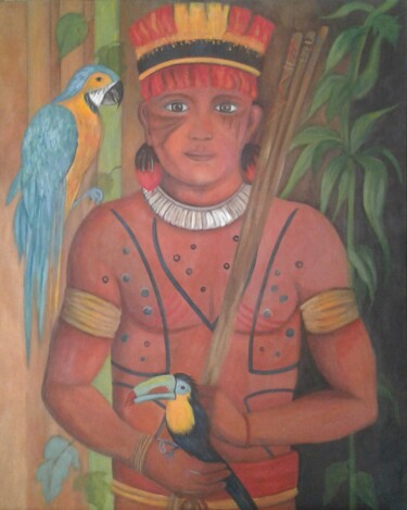 Painting titled "Portrait - Indien K…" by Iris Maryse Stoecklin, Original Artwork, Acrylic Mounted on Wood Stretcher frame