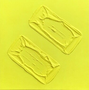 Schilderij getiteld "Yellow 3d wall" door Iris White, Origineel Kunstwerk, Acryl