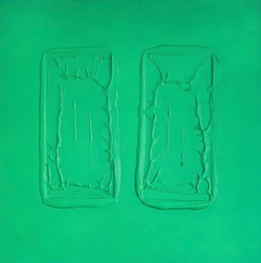 Schilderij getiteld "Green 3D TEXTURE ART" door Iris White, Origineel Kunstwerk, Acryl