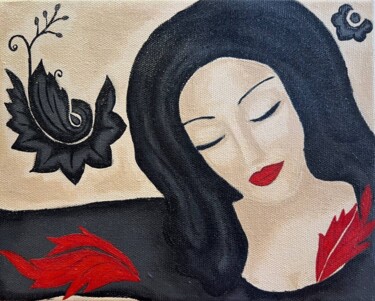 Schilderij getiteld "Девушка" door Iris, Origineel Kunstwerk, Olie Gemonteerd op Frame voor houten brancard