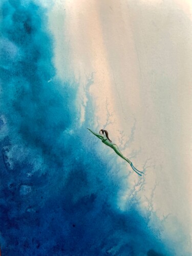 Malerei mit dem Titel "Diver" von Iris, Original-Kunstwerk, Aquarell