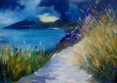 Ζωγραφική με τίτλο "Evening at Keem Bay…" από Conor Murphy, Αυθεντικά έργα τέχνης, Ακρυλικό Τοποθετήθηκε στο Ξύλινο φορείο σ…