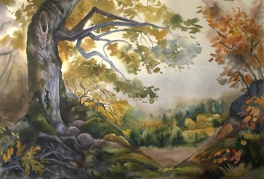 Картина под названием "Лесной пейзаж" - Ирина Лямшина, Подлинное произведение искусства, Акварель