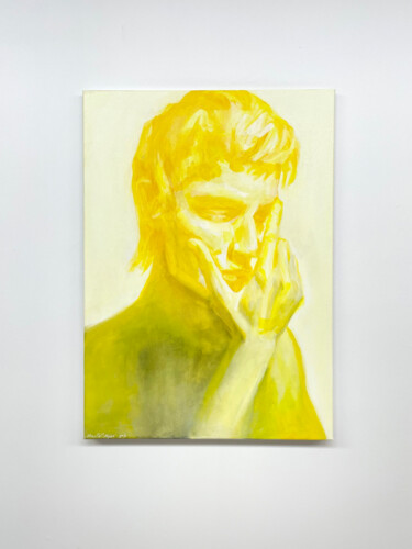 Painting titled "Yellow white and bl…" by Irjan Moussin, Original Artwork, Oil Mounted on Wood Stretcher frame