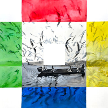 Painting titled "Colors , white and…" by Irjan Moussin, Original Artwork, Oil Mounted on Wood Stretcher frame