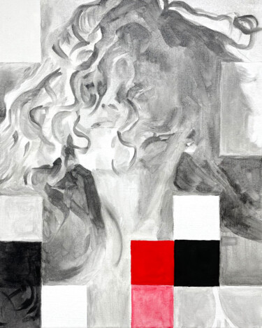 Pintura titulada "Puzzle with red 40…" por Irjan Moussin, Obra de arte original, Oleo
