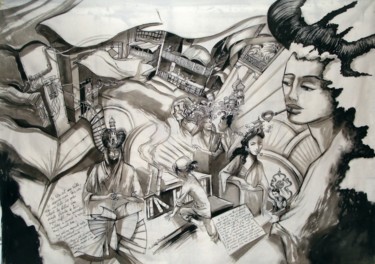 Drawing titled "Le livre Brûlé" by Laurent Lamoureux, Original Artwork