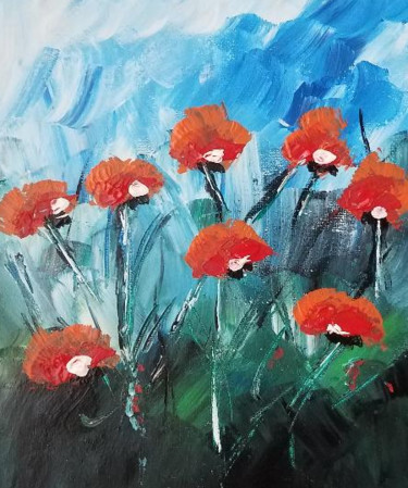 Painting titled "Les coquelicots" by Irma Dhondt, Original Artwork, Acrylic Mounted on Wood Panel