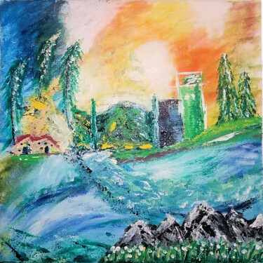 Картина под названием "Ma cabane" - Irma Dhondt, Подлинное произведение искусства, Акрил Установлен на Деревянная рама для н…