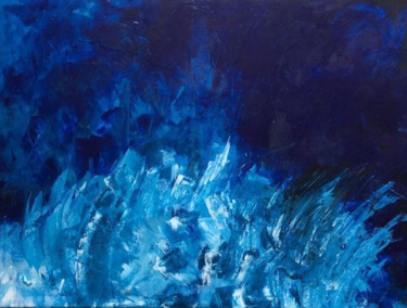 Painting titled "Blue Flames Rising" by Irmi Harlander, Original Artwork, Acrylic Mounted on Wood Stretcher frame