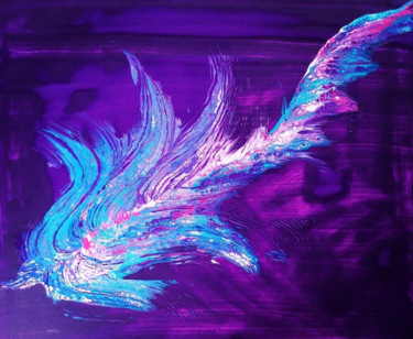 Painting titled "Feathered Fish" by Irmi Harlander, Original Artwork, Acrylic Mounted on Wood Stretcher frame
