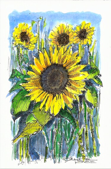 Painting titled "GIRASOLI-" by Fabrizio Cancelliere, Original Artwork, Watercolor