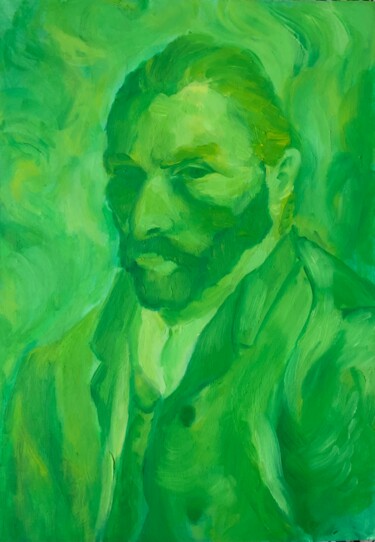 Pittura intitolato "Van Gogh en vert" da Irune, Opera d'arte originale, Olio Montato su Cartone